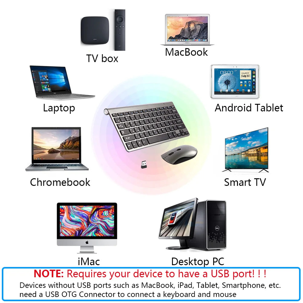 Mini Wireless Keyboard and Mouse 2.4G Protable Silent Mice Russian Korean Hebrew US Keyboard Kit for Laptop Mac PC TV Box