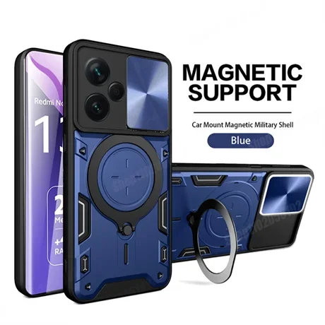 Camera Slide Protect Case For Xiaomi Redmi Note 13 12 11 10 Pro Plus Redmi Note 12S 11S 13C 12C 9 For Magnetic Ring Holder Cover