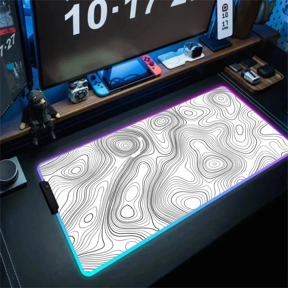 Anime Led Mouse Pad Strata Liquid White RGB Desk Carpet XL Luminescence Mouse Mat With Backlight Line Rubber anti slip Mousepad