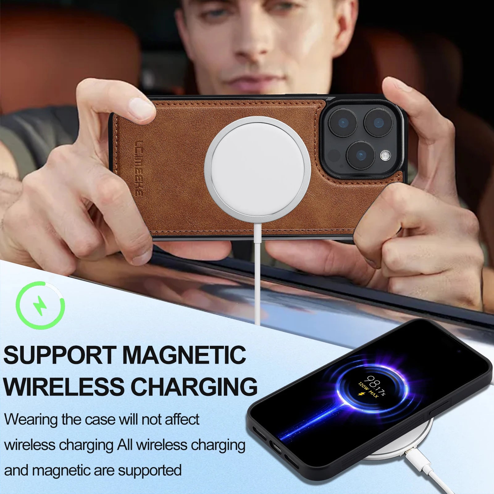 2 in 1 Detachable Leather iPhone Case with Card Pocket - Magnetic Cover for iPhone 17 pro Max 17 Air 15 14 13 12 11 pro Max