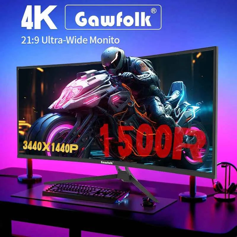 Gawfolk Monitor 34'' 144Hz Screen Curved 1500R Gaming Bezel-less Slim 400HDR Nits 100% SRGB Wide Color