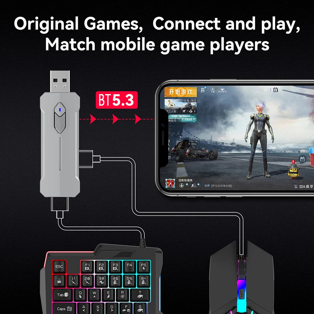 5 in 1 Mobile Game Converter Keyboard Mouse Gaming Set for PUBG Wired RGB Backlit Keyboard with Wrist Rest for Android System