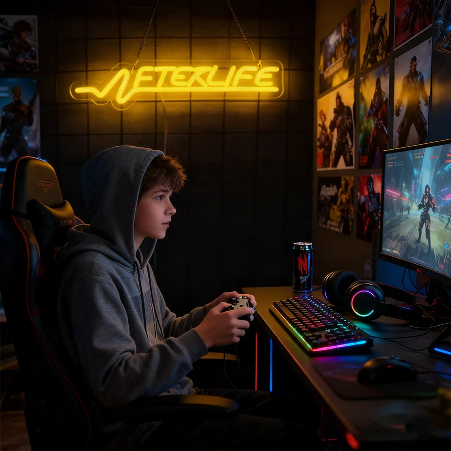 Cyberpunk Neon Sign Game LED Sign for Wall Decor Shooting Games Neon Light for Gaming Room Man Cave Bedroom Gifts for Teen Boys