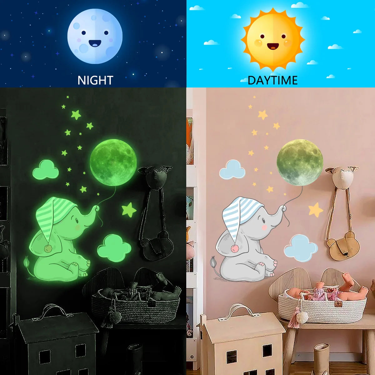 Cartoon Luminous Wall Stickers Glow In The Dark Fluorescent Rainbow Wall Decal For Kid Rooms Bedroom Ceiling Nursery Home Decor