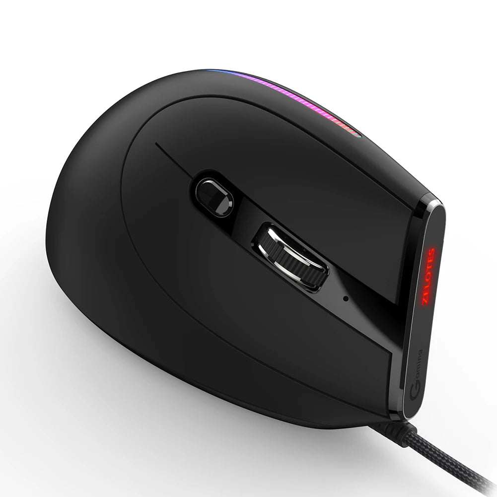 ZELOTES T-50 Ergonomic Wired Vertical RGB Mouse 12800 DPI Adjustable for PC Computer Gaming USB Wired Vertical Optical Mouse