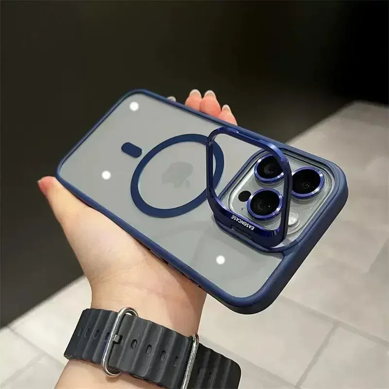 Luxury Magnetic Shockproof Phone Case for iPhone 16/15/14/13/12/11/17 Pro Max with Stand and Glass Lens Case