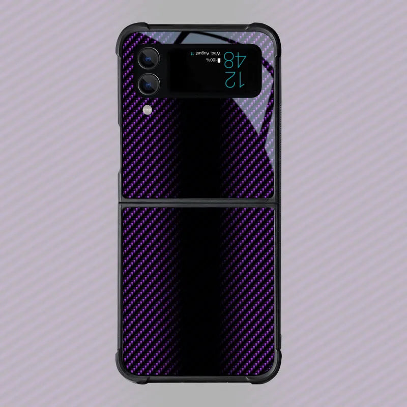 Carbon Fiber Pattern Case For Samsung Galaxy Z Flip4 Z Flip 7 6 5 3 5G 3 4 Drop Tested Protection Colorful Phone Cover Glossy