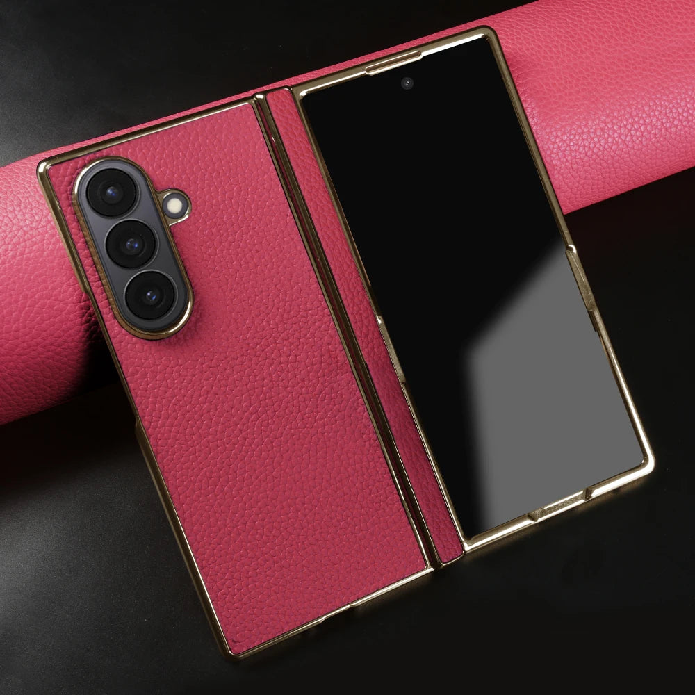 Genuine Leather Case For Samsung Galaxy Z Fold 7 6 5 4 3 fold4 fold3 Fold5 Fold6 Fold7 phone Cover Cases Fundas Coque Shell Capa