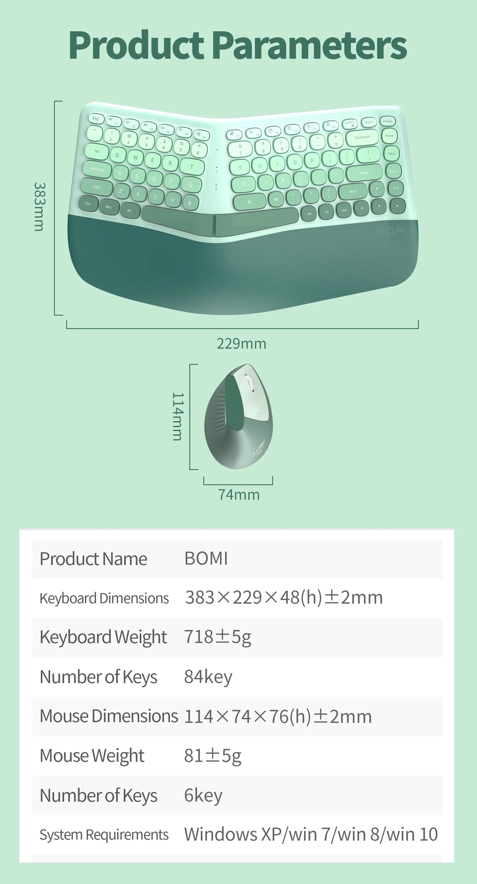 MOFii Ergonomic Keyboard and Mouse Combo, Cream Gradient, 2.4G Wireless, Wrist Fatigue Relief, Compact Tenkeyless, US QWERTY Lay