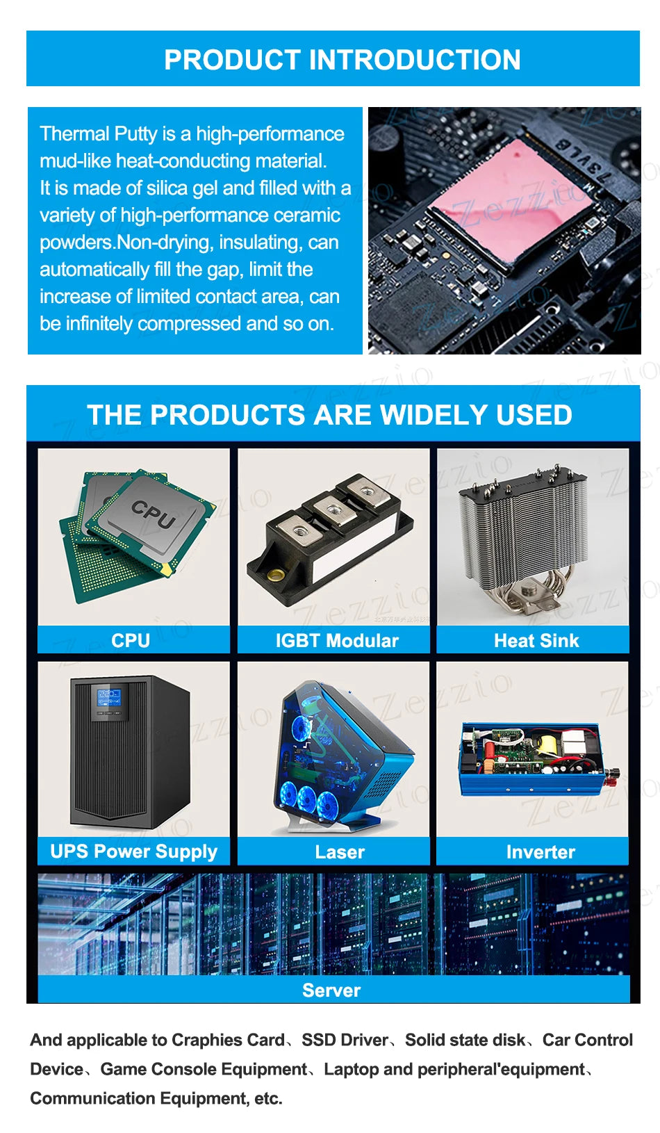 Zezzio ZT-PY6 Thermal Putty 13W/m-k High Performance Heat Blocking Putty For VGA GPU IC Processor Rapid Cooling