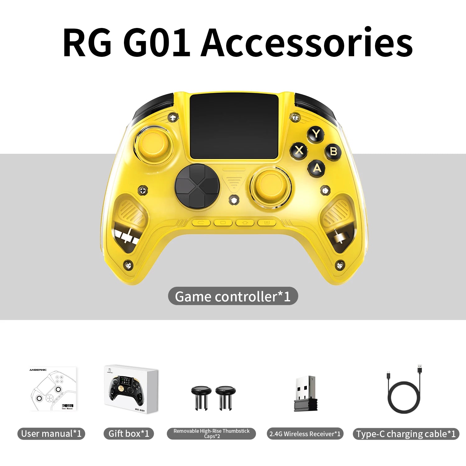 Anbernic RG G01 Interactive Screen Wireless Gaming Controller Compatible with PC/Steam/Linux/Android/Switch/IOS 2.4G Wireless Bluetooth Controller Gamepad Hall Effect Triggers