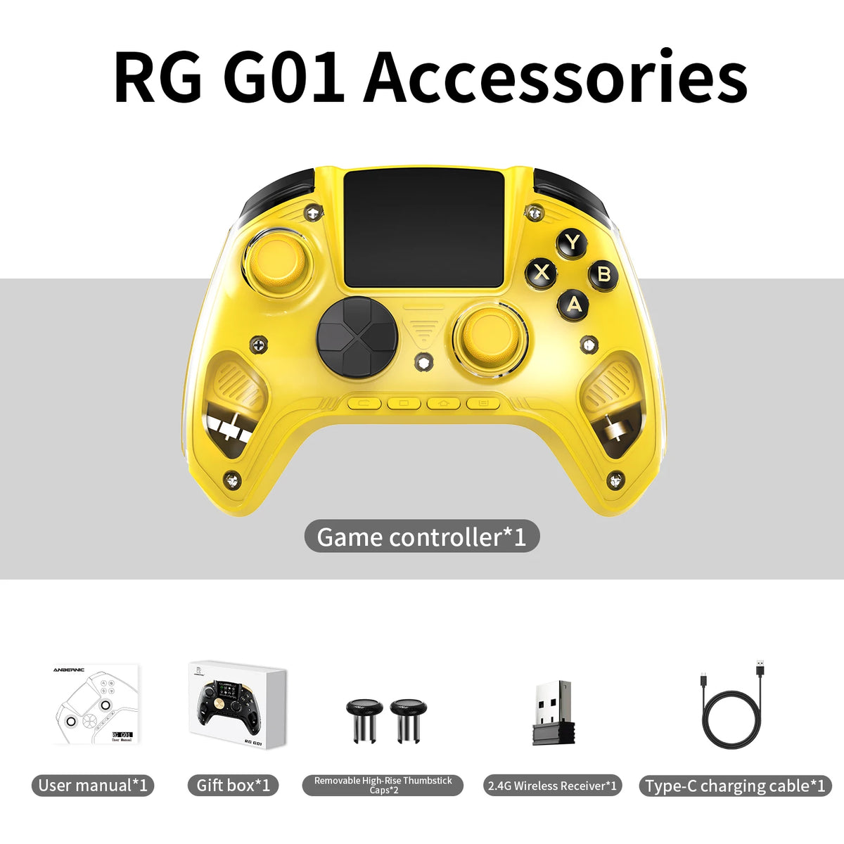 Anbernic RG G01 Interactive Screen Wireless Gaming Controller Compatible with PC/Steam/Linux/Android/Switch/IOS 2.4G Wireless Bluetooth Controller Gamepad Hall Effect Triggers