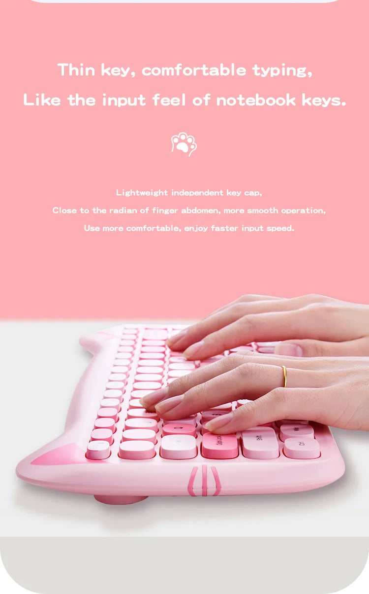 MOFII Kawaii Cat 2.4G Wireless Keyboard and Mouse Set Cute Lipstick Punk Keyboards and Mice Combos for Laptop PC Home Office