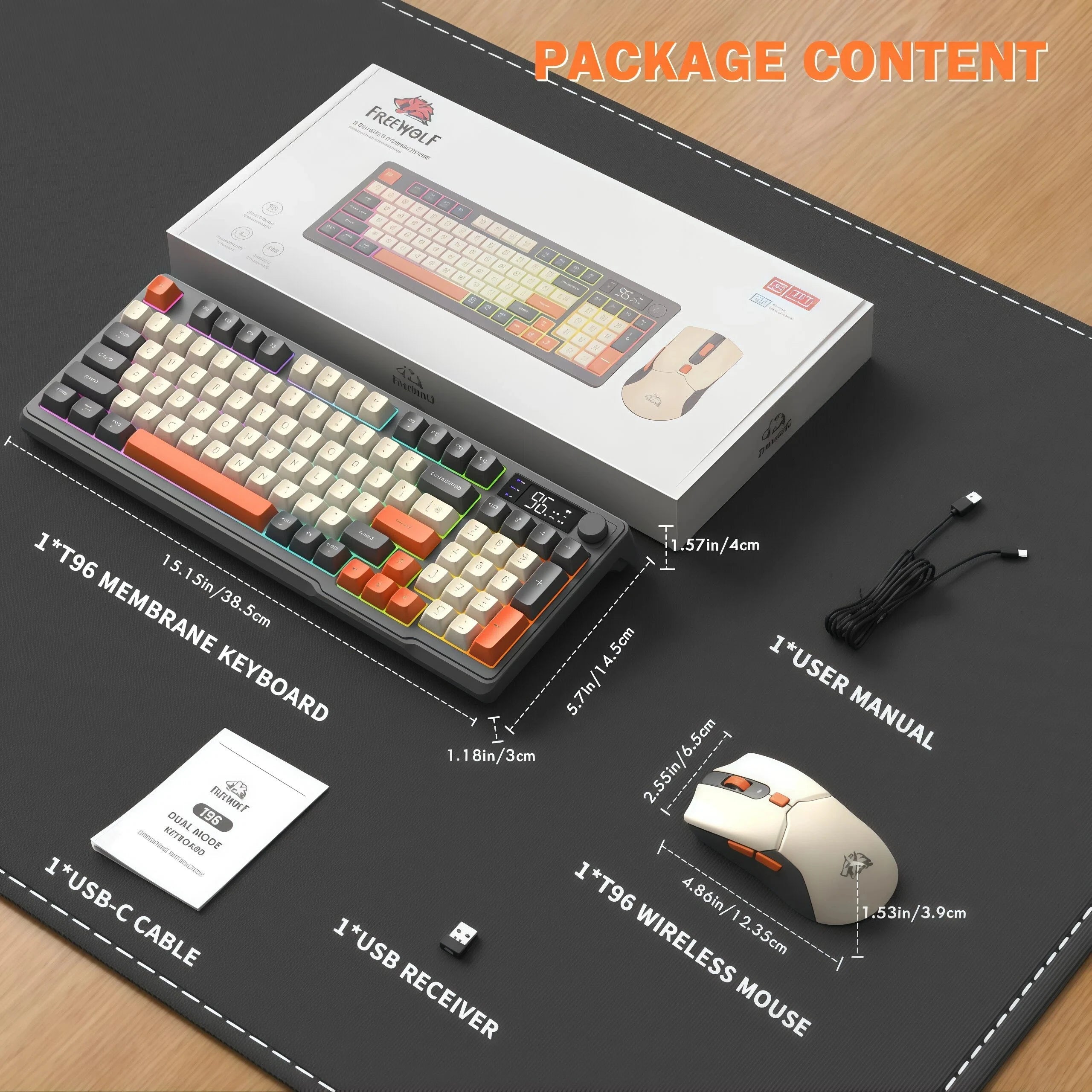 Freewolf T96 Gaming Wireless Keyboard and Mouse Supports dual-mode Bluetooth connectivity Compatible with PC and Mac devices
