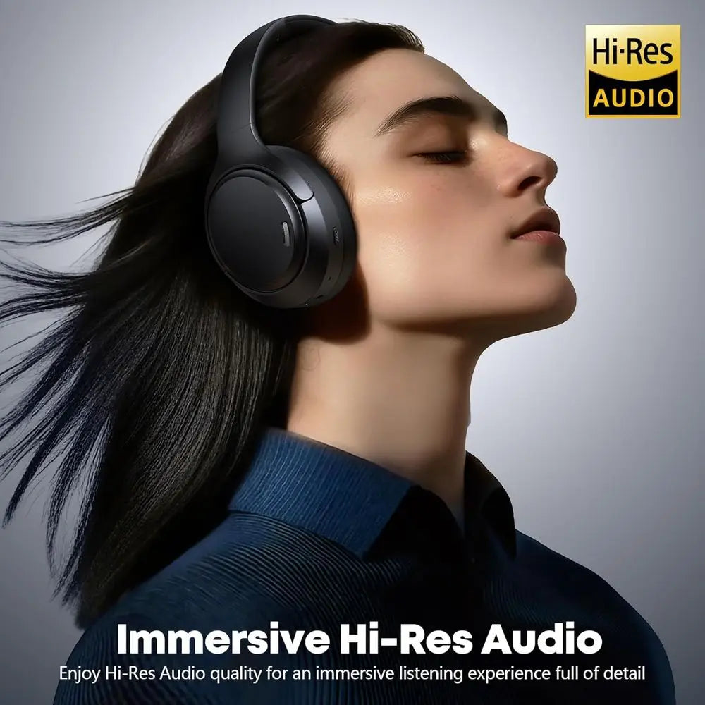 Extended Playtime Hybrid Noise Cancelling Over-Ear Bluetooth Headphones with 6 ENC Mics and Hi-Res Audio