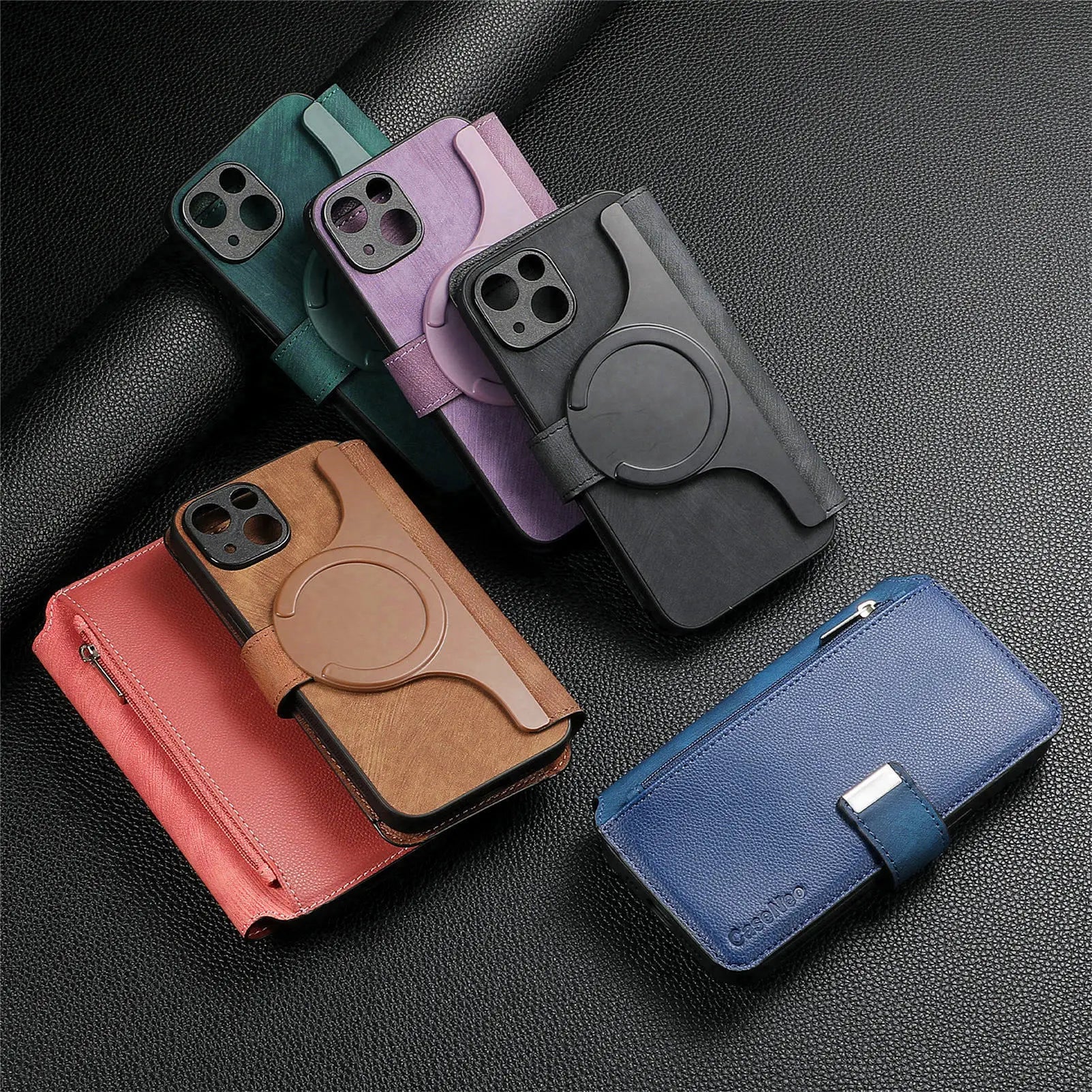 For iPhone 15 14 13 12 11 XS Max XR 8 7 6 Plus Wallet Case, Zipper Storage Design, Detachable Magnetic Flip Folio Cover