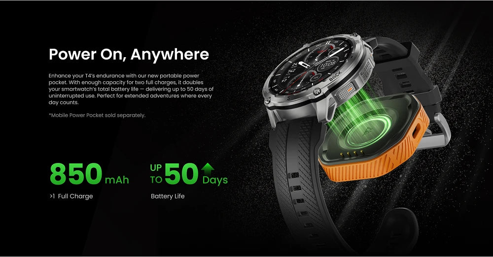 KOSPET Tank T4 Smart Watch for Men 6-Sat GPS Offline Maps 10ATM Waterproof Heart Rate Diving Skiing Hiking for Android iOS