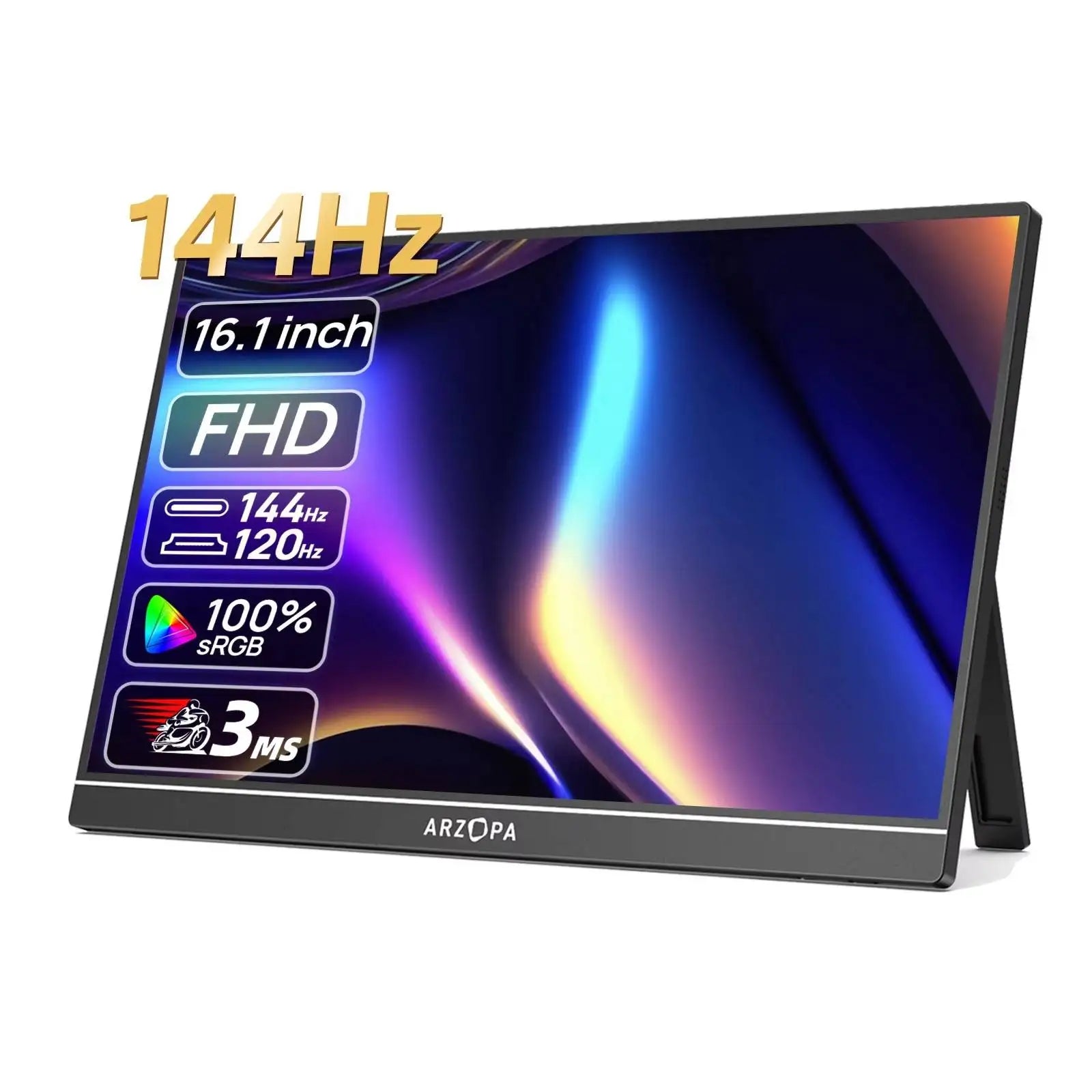 ARZOPA 16.1 inches Portable Gaming Monitor 144hz 100%sRGB 1080P FHD IPS Screen Second Screen for Switch,Xbox,PS5,Laptop,Mac,Z1FC