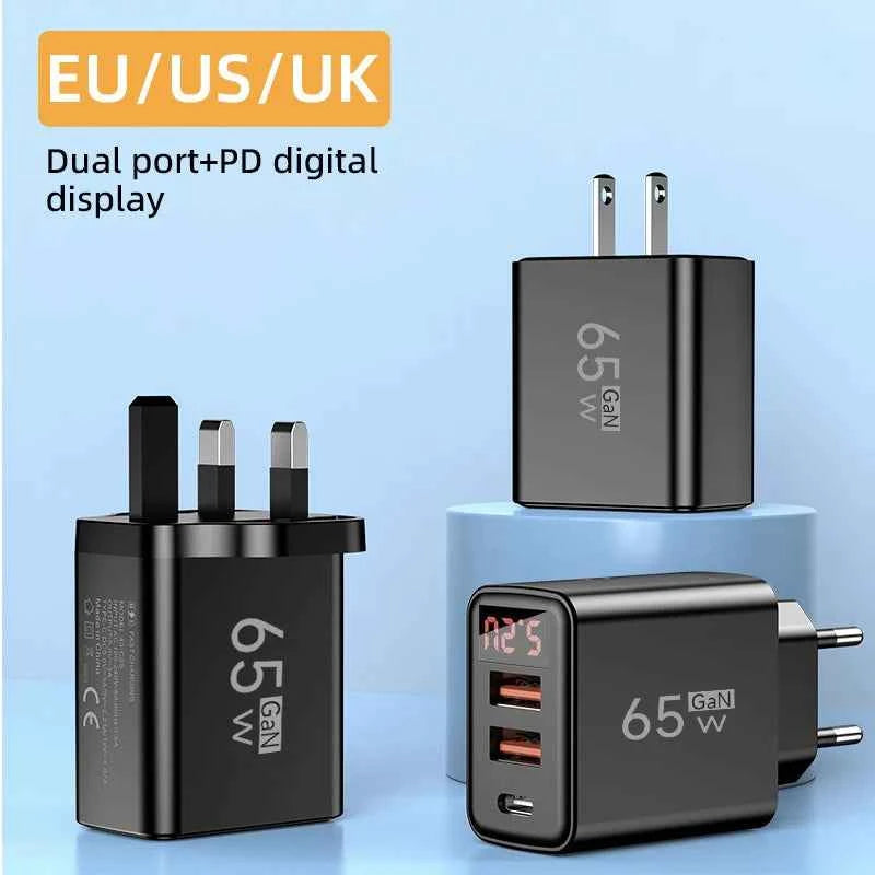 Type C USB 65W Fast Charger Mobile Phone Digital Display USB C Quick Charge 3.0 Wall Adapter For iPhone 14 Pro Oneplus Xiaomi 14