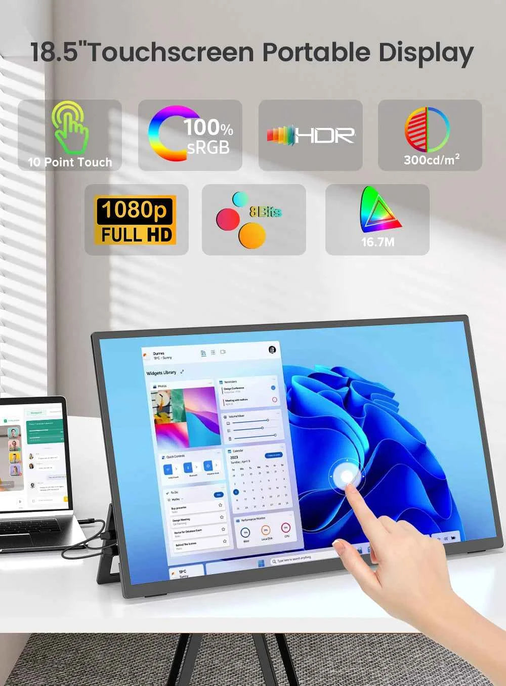 UPERFECT Touchscreen 18.5' 120Hz Portable Monitor 1080P 100% SRGB IPS External Touch Gaming Display for Desktop Laptop Mini PC