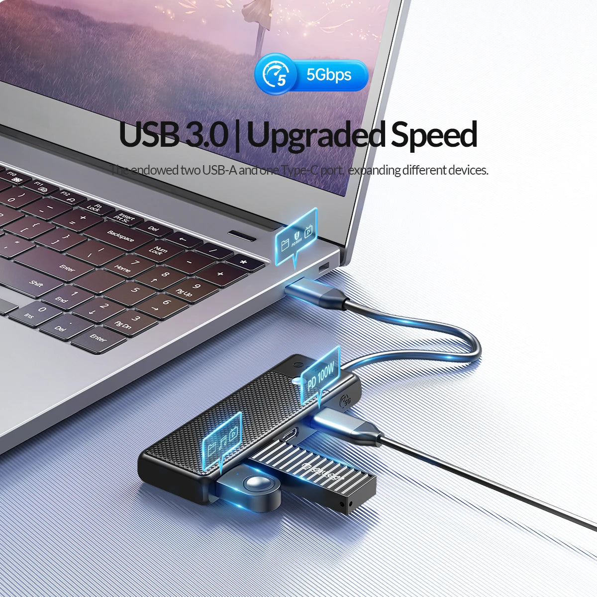 ORICO USB 3.0 HUB Adapter Port Extender PD100W Charging Port 5Gbps High-Speed Transmission hub