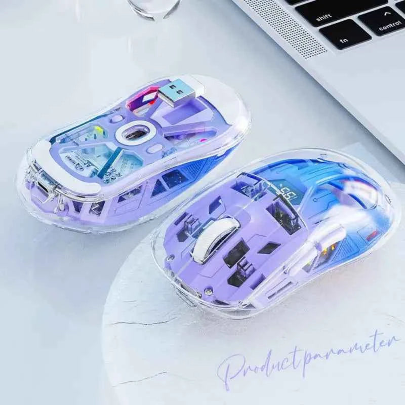 FREEWOLF A2 Transparent Wireless RGB Mouse, Bluetooth Dual-mode Connection