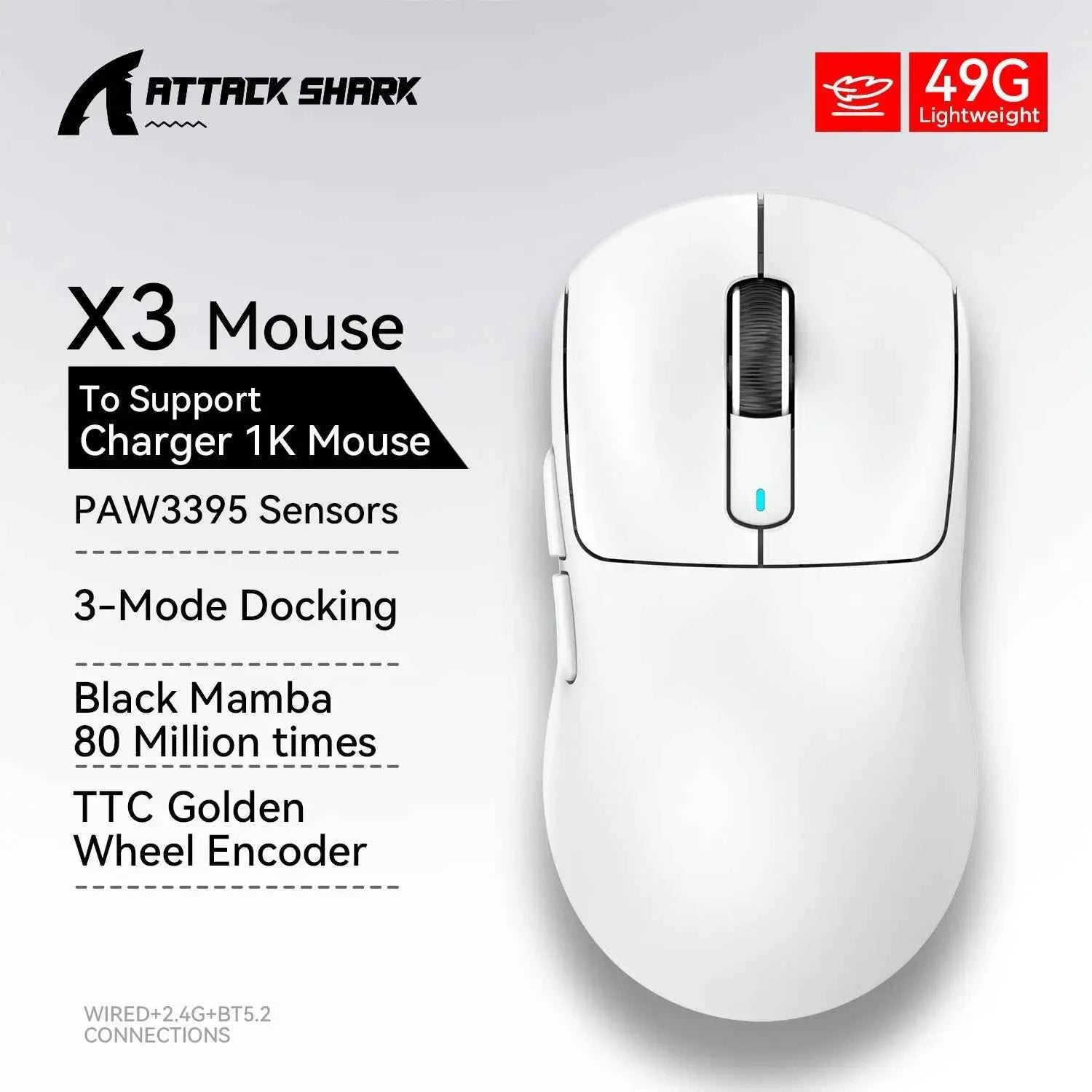 Attack Shark  X3Pro X3 Wireless Mouse Lightweight PAW3395 26000dpi Tri-Mode Connection Macro Gaming Mouse  for Win/Xbox/PS/Mac
