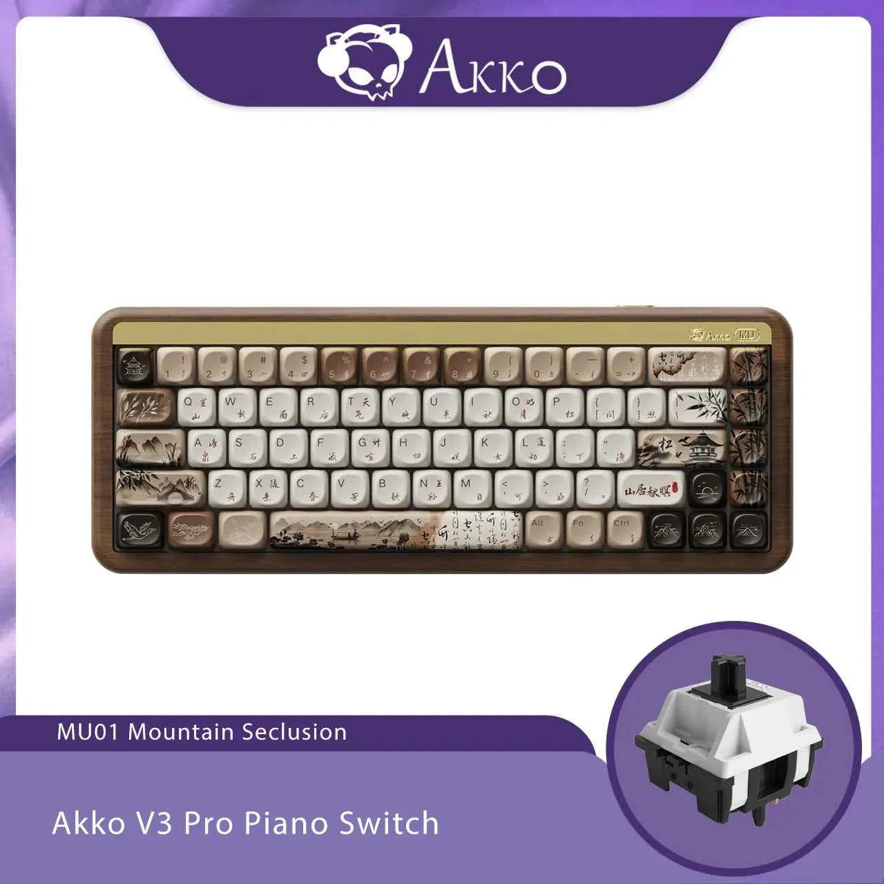 Akko MU01  Wooden Mechanical Keyboard MOA Profile RGB Hot-swappable BT 5.0/2.4G Wireless & Type-C Wired Gaming Keyboard