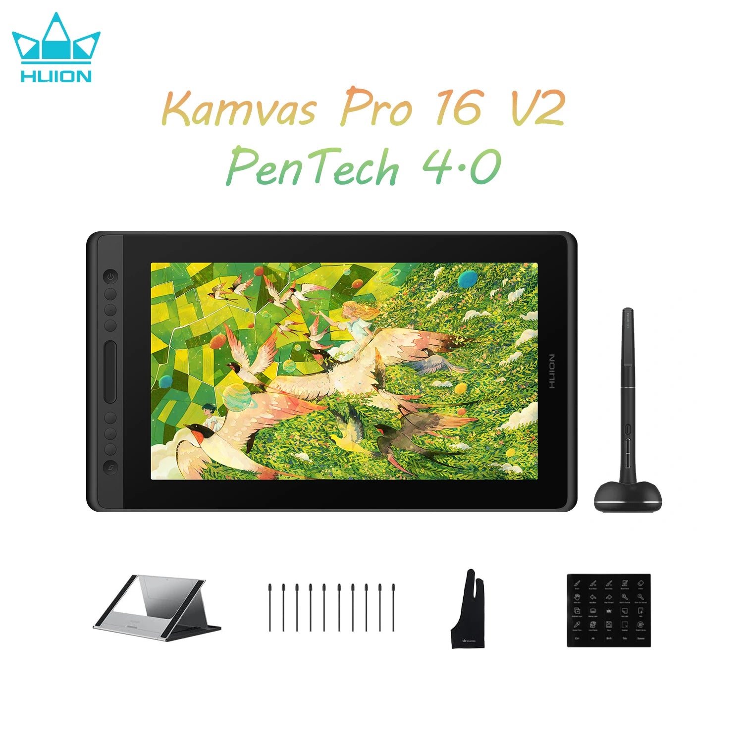 HUION Kamvas Pro 16 Graphics Tablet Display 120%sRGB Drawing Pen Tablet Monitor 8192 Levels Tilt Function Stylus Shortcut Keys