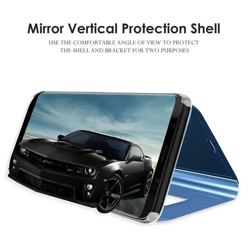 Smart Clear View Mirror Flip Case For Samsung Galaxy A16 A26 A36 A56 A55 A35 A15 A54 S22 S23 FE S24 Ultra Plus S25 Edge PU Cover