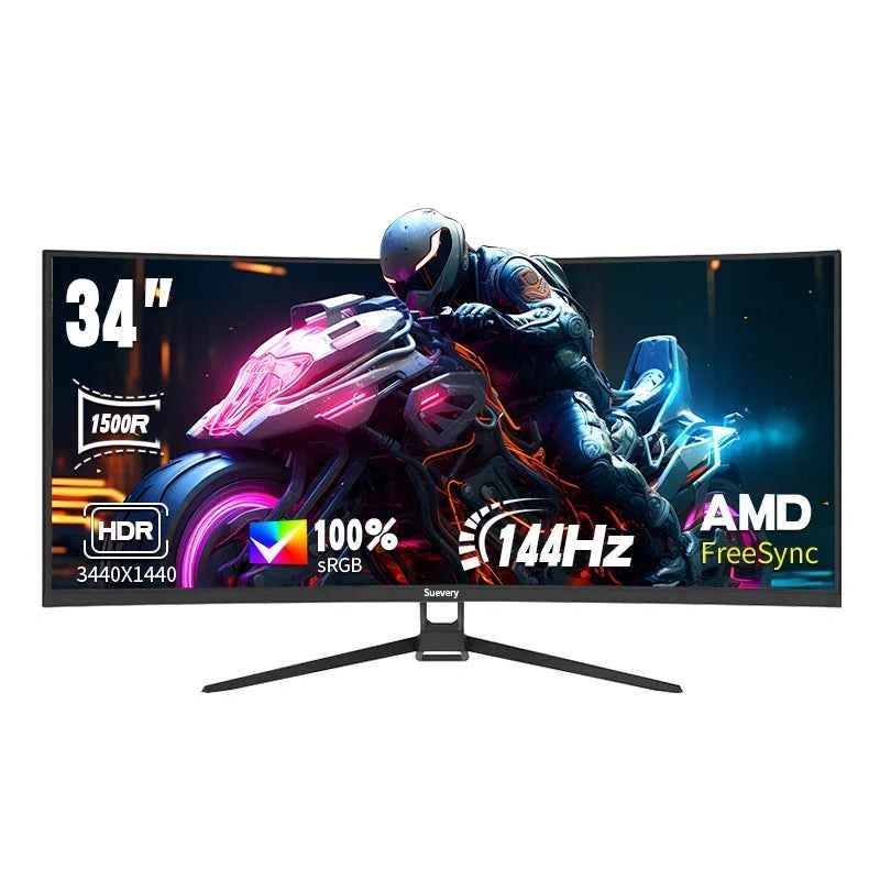 Suevery 34-Inch 4K(3440*1440) 144Hz Curved Gaming Monitor  Curved 1500R with FreeSync,HDR10, 1ms,Eye Care