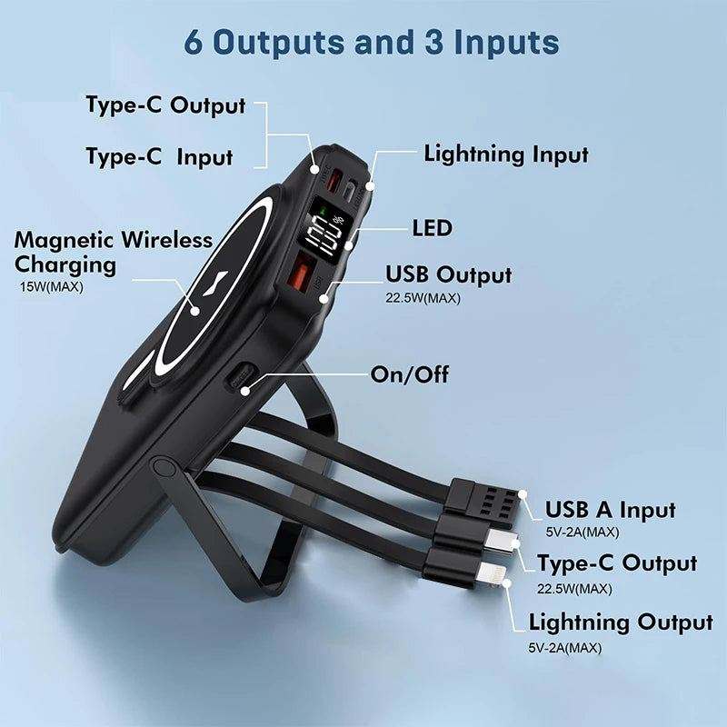 10000mAh Wireless Magnetic Power Bank Portable 22.5W Fast Charging For iPhone 17/16/15/14/13/12 Series Mobile Power with Back Clip and Bracket Desktop Charger