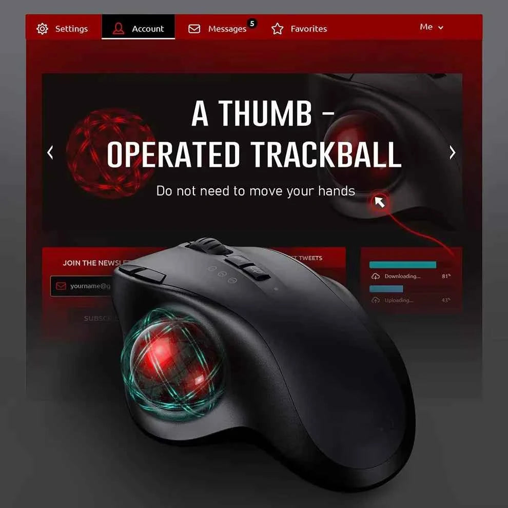 Wireless Trackball Mouse 2.4G,Dual Bluetooth 4.0 Ergonomic Mouse Rechargeable Mouse for Mac Windows Computer Laptop PC