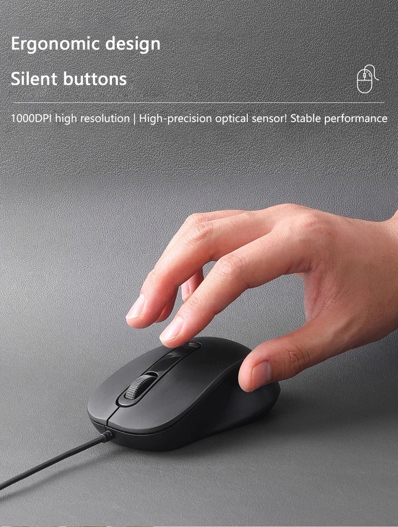 Lenovo Wired Mouse Type-C Plug Ergonomic Design Tablet Notebook Office Optical Silent Mouse For PC Android IOS