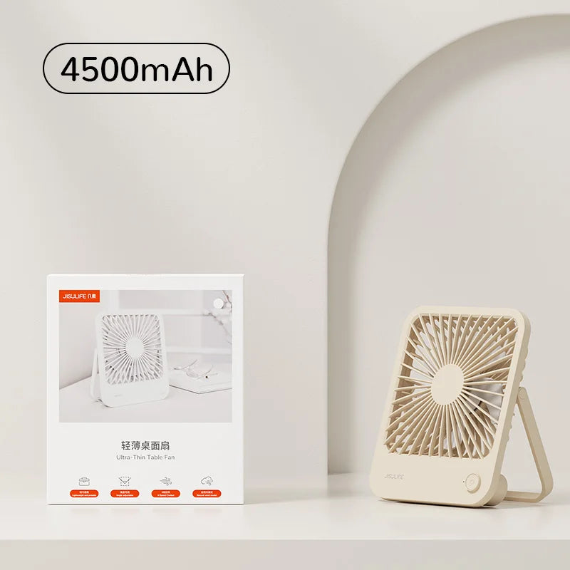JISULIFE Portable Small Desk Fan Ultra Quiet Table Fan USB Rechargeable  Cooling Fan With 4 Speed Powerful Wind Offices Fan