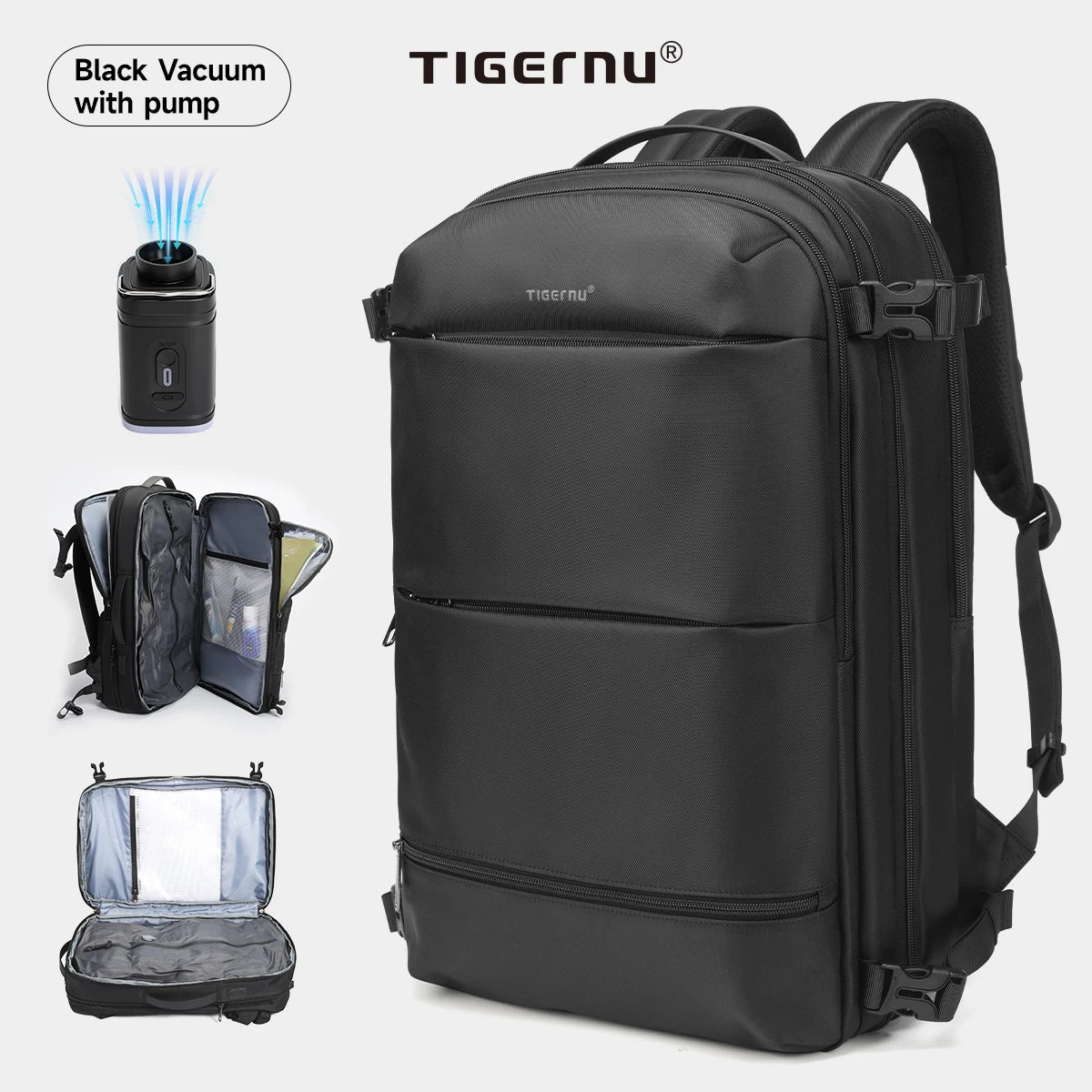 Tigernu Vacuum Compression Backpack Men Women Expandable Travel Backpacks Luggage With USB Large Capacity For 17 Laptop Back