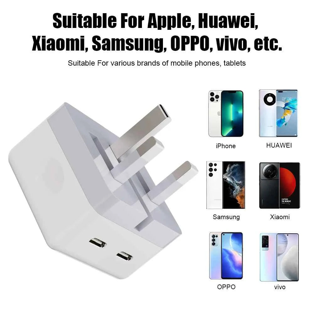 35W Dual USB C Port Fast Charger Foldable Type C Fast Wall Charger UK US Plug For iPhone 17 16 15 Pro Max 13 iPad Power Adapter