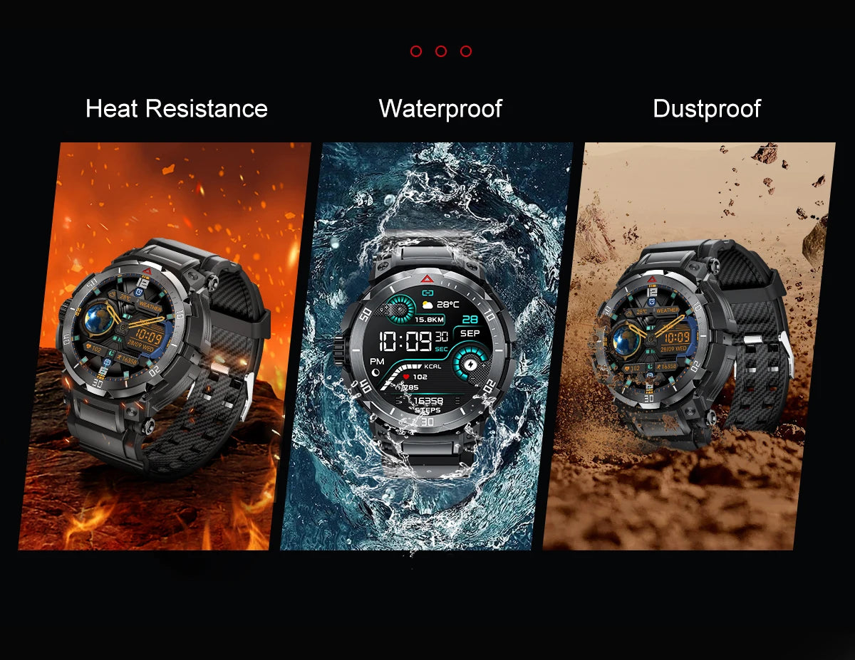 New 3 in 1 Smart Watch for Men With TWS Headset Rugged Military Bluetooth Call Fitness Tracker IP67 Waterproof for Android iOS