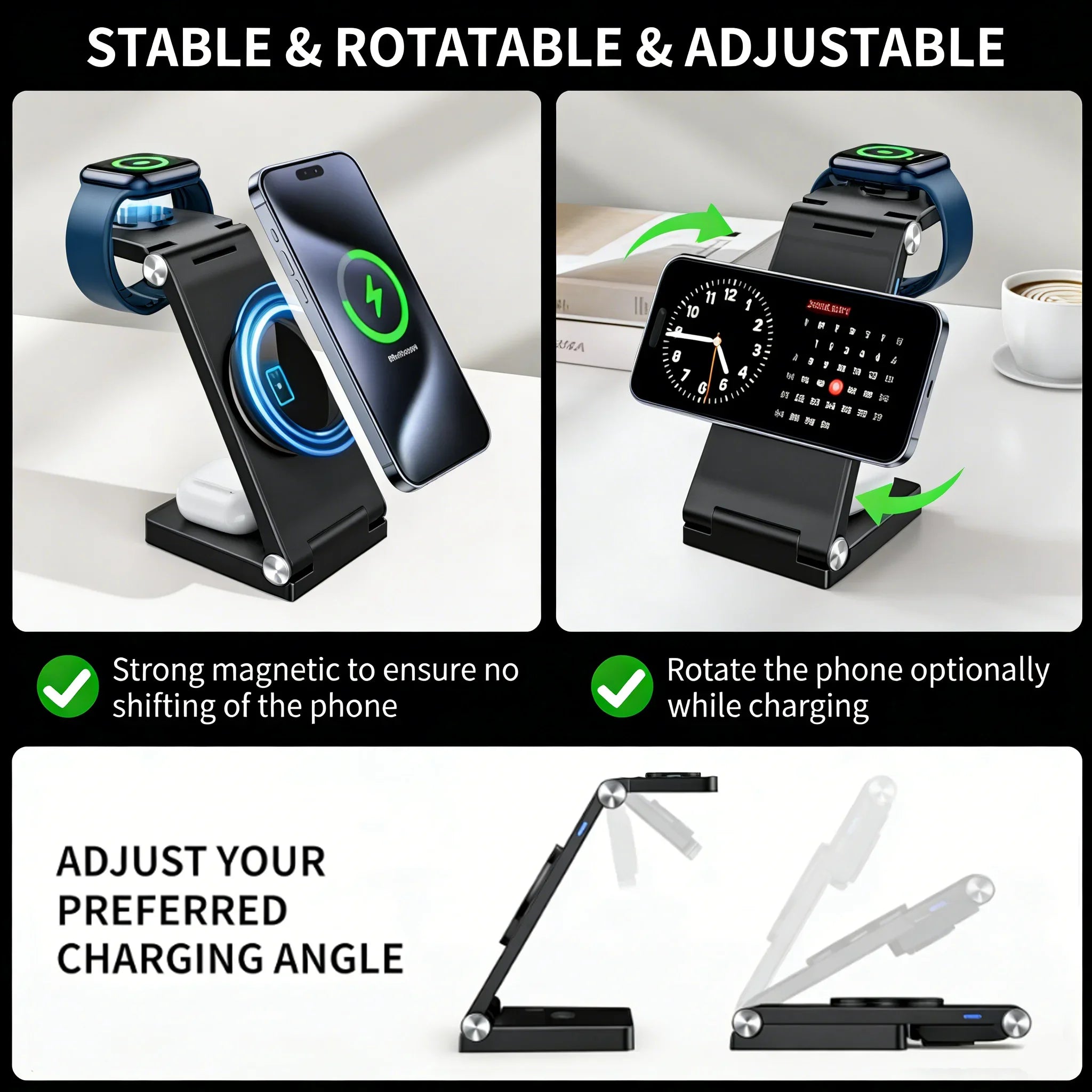 TIMESS 3 IN 1 15W Wireless Charger For iPhone17 16 15 14 PROMAX For Apple Watch Series 11 10-1 For Airpods Pro Charging Station