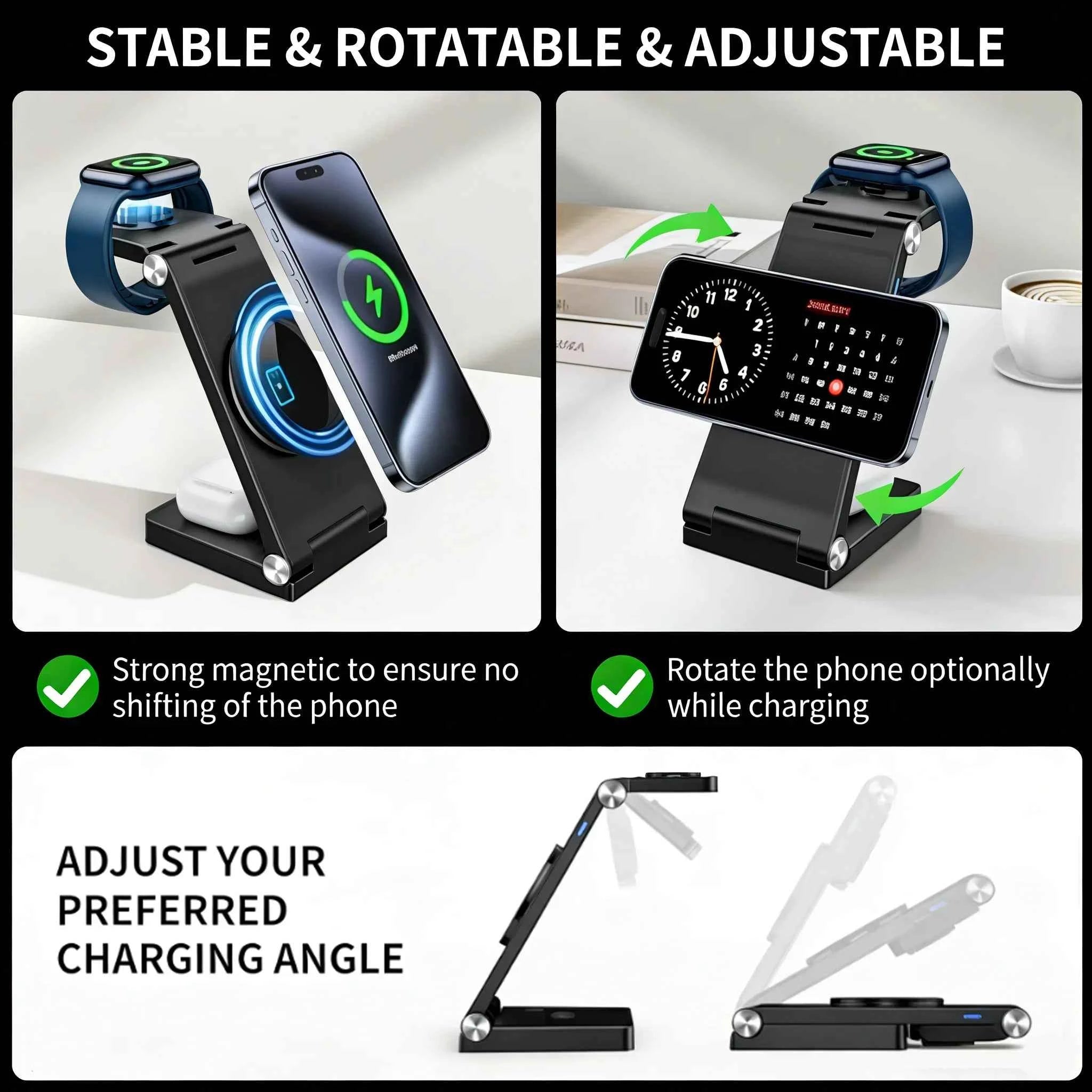 TIMESS 3 IN 1 15W Wireless Charger For iPhone17 16 15 14 PROMAX For Apple Watch Series 11 10-1 For Airpods Pro Charging Station