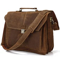 High Quality Genuine Leather Men Briefcase Business bag Crazy Horse Leather Large 17