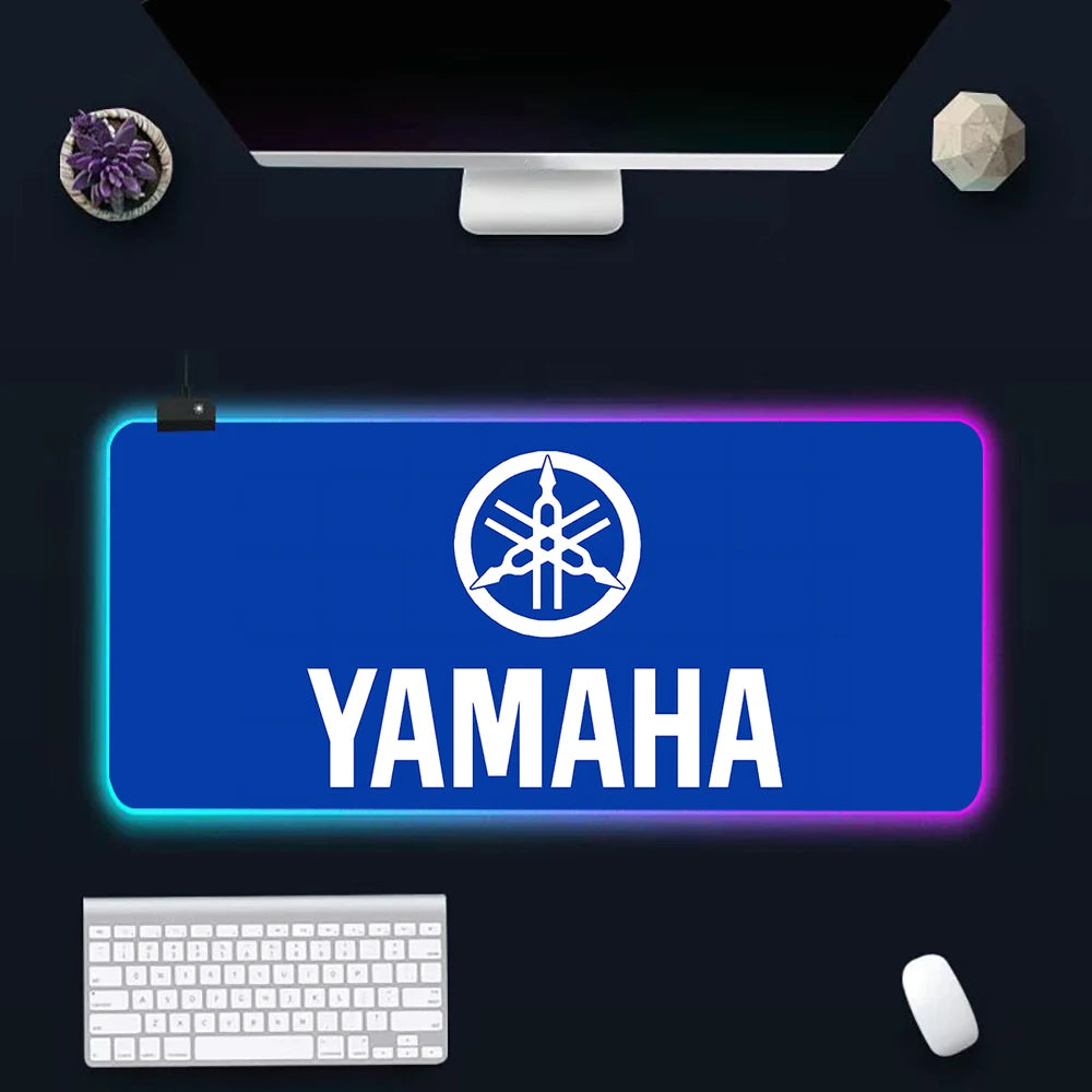 Hot motorcycle racing logo RGB Pc Gamer Keyboard Mouse Pad Mousepad LED Glowing Mouse Mats Rubber Gaming Computer Mausepad