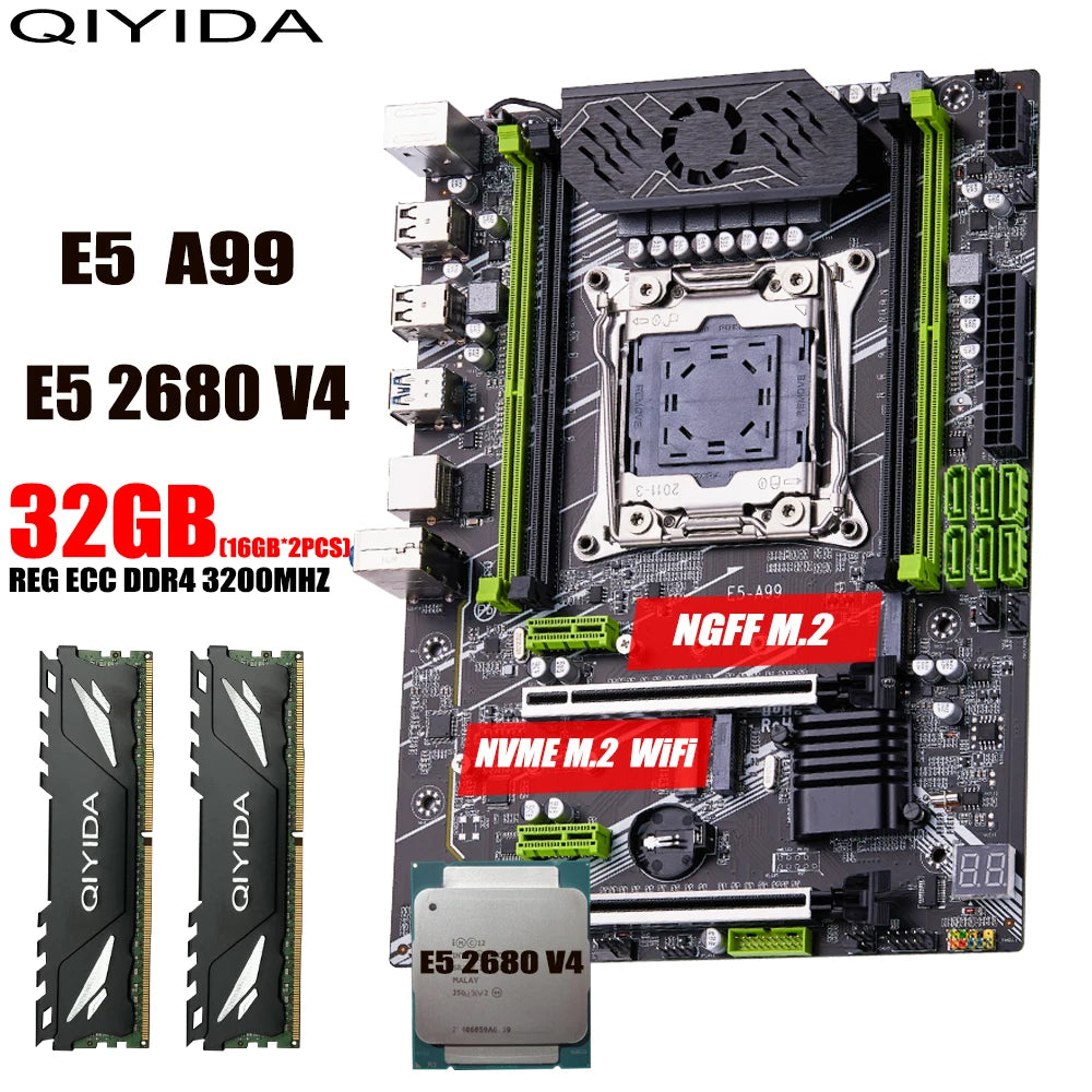 QIYIDA X99 motherboard set kit LGA2011-3 xeon E5 2680 V4 2*16GB=32GB 3200MHz 4 channels DDR4 SATA 3.0 nvme M.2 SATA M.2ATX - WinSupport Tech
