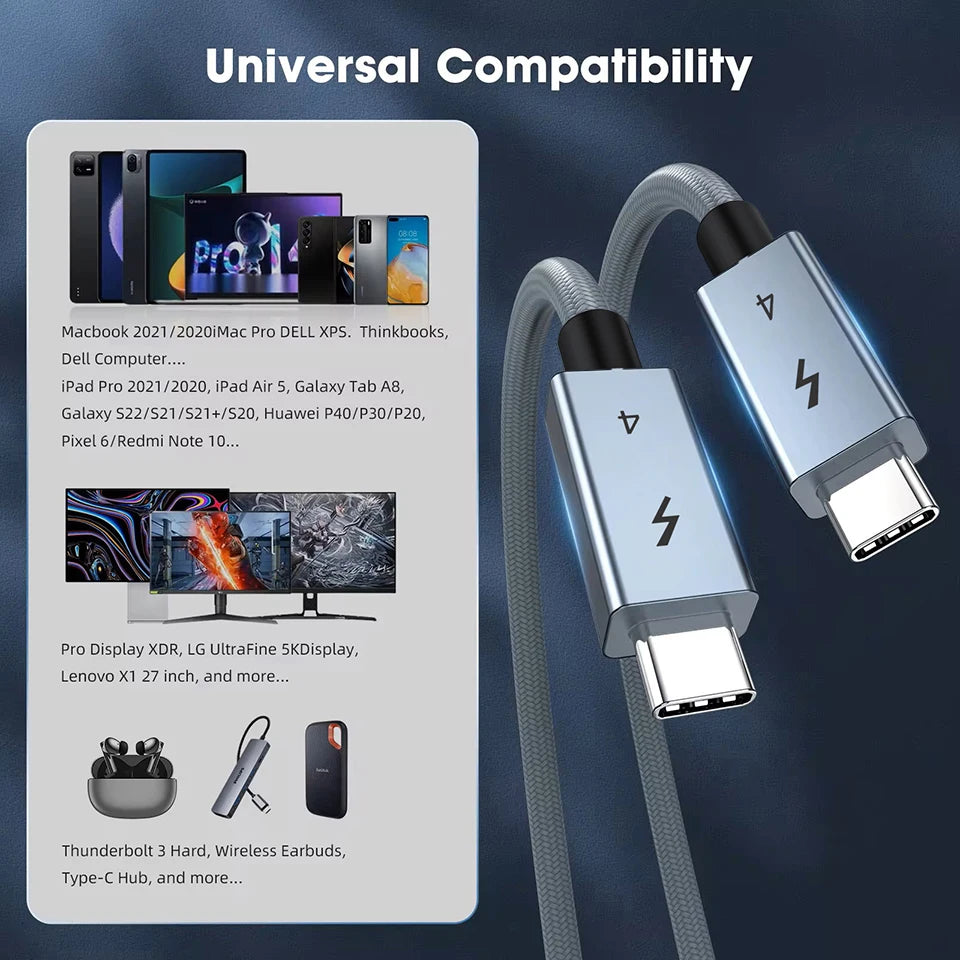 40gbps thunderbolt4 type c 240w USB4 fast charging cable 0.2m- 2m 3m thunderbolt 3 USB c data transfer cable 8K for MacBook Dock