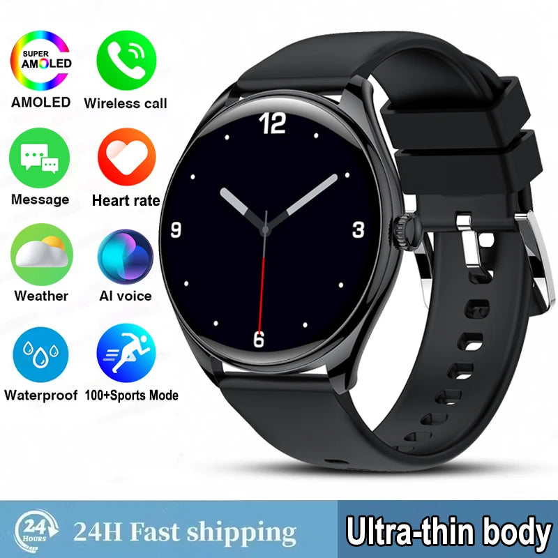New Ultra Thin SmartWatch Men AMOLED 3D Screen Always Show Time Sports Fitness Waterproof Heart Rate Bluetooth Call Smartwatches