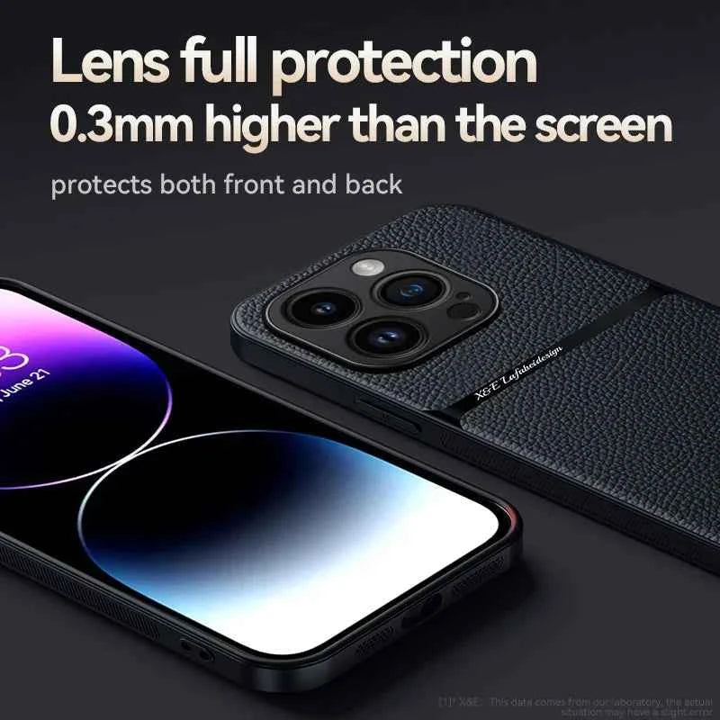 For iPhone15 Pro Max Luxury Leather Cover For iPhone 14 13 12 11 Plus Car Holder Case Magnetic Silicone Shockproof