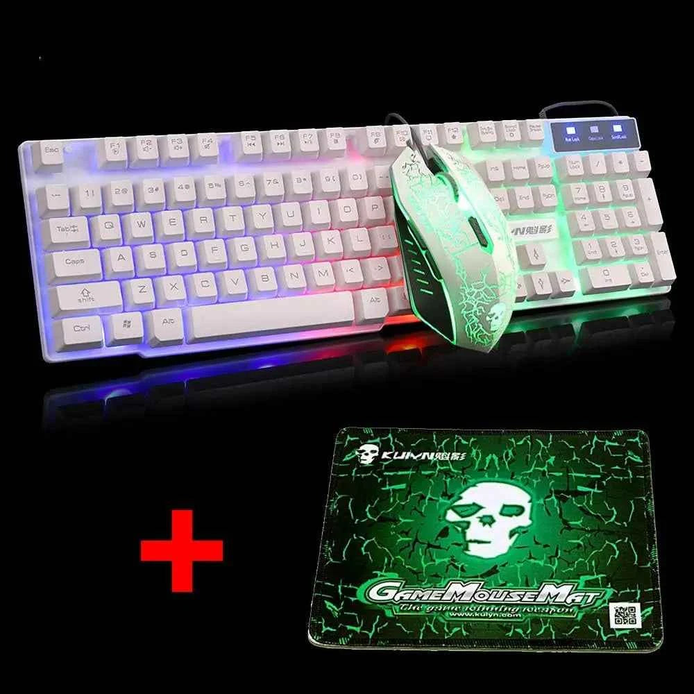 US Layout Gaming Keyboard and Mouse Set Ergonomic Rainbow Backlit Rainbow + 2400DPI 6 Button Mouse Rainbow LED + Mouse Pad