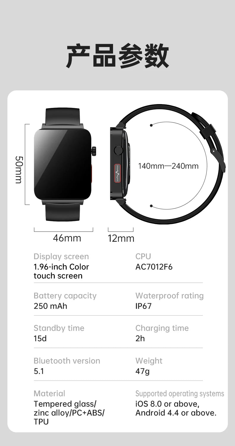 KS03 PRO Health Smart Watch For Men Women Bluetooth Calling Fitness Tracker Smartwatch E/C/G Test Outdoor 1.96