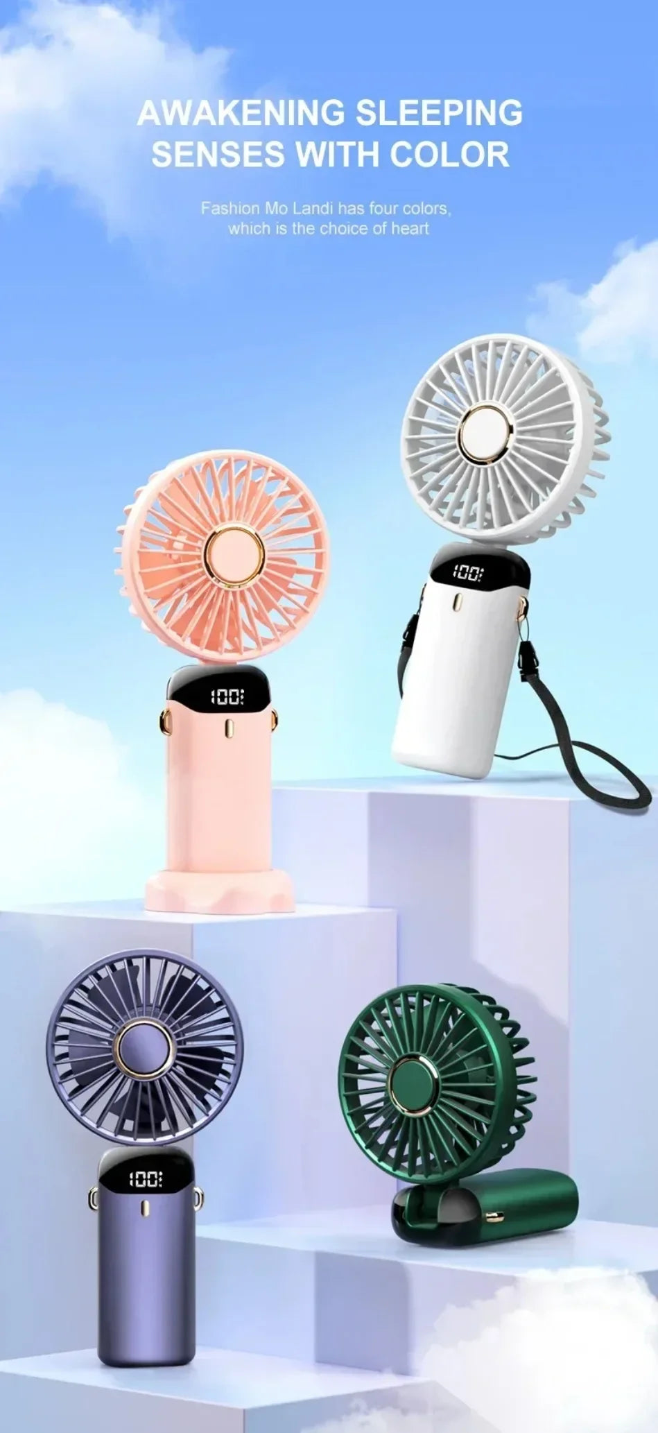Folding Fan with Phone Stand, 5-Speed USB-C Rechargeable, LED Display Handheld & Desk Fan, Portable Fan for Outdoor Travel Gift