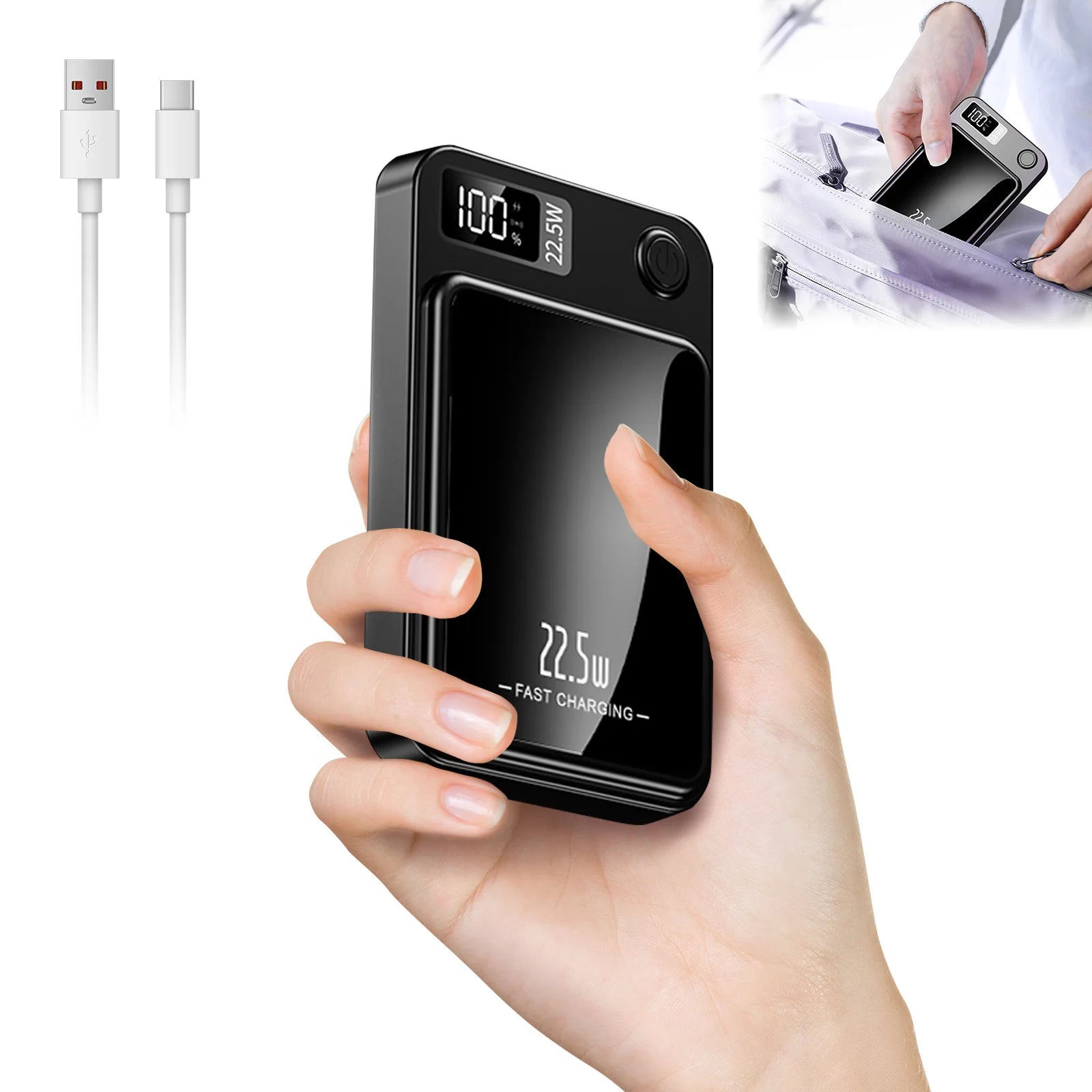 Magnetic Wireless Power Bank Fast Charging PD 22.5W 10000mAh Portable Charger USB-C External Battery For Iphone Huawei Samsung